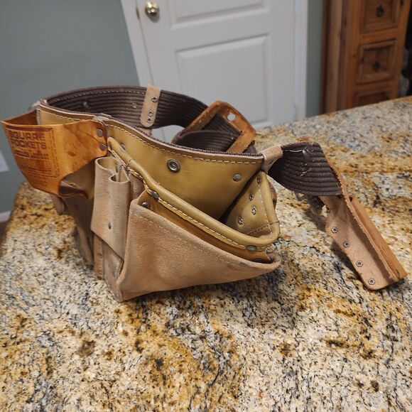 Square Pocket Genuine Suede Leather Action Tool Belts Brown Leathercraft LA 427 - Picture 2 of 10